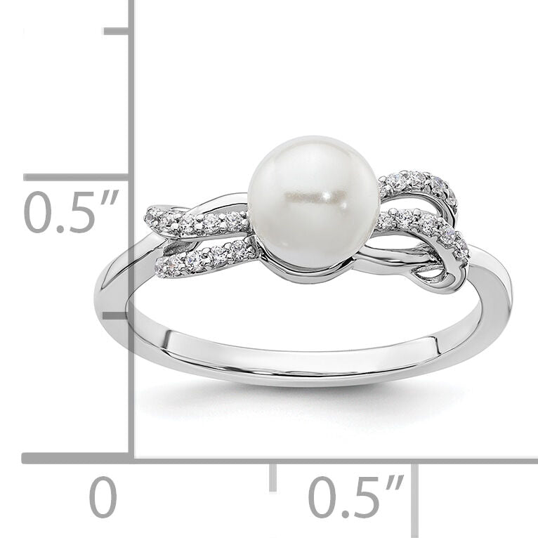 14K White Gold Polished Diamond and Pearl Fashion Ring-RM10189