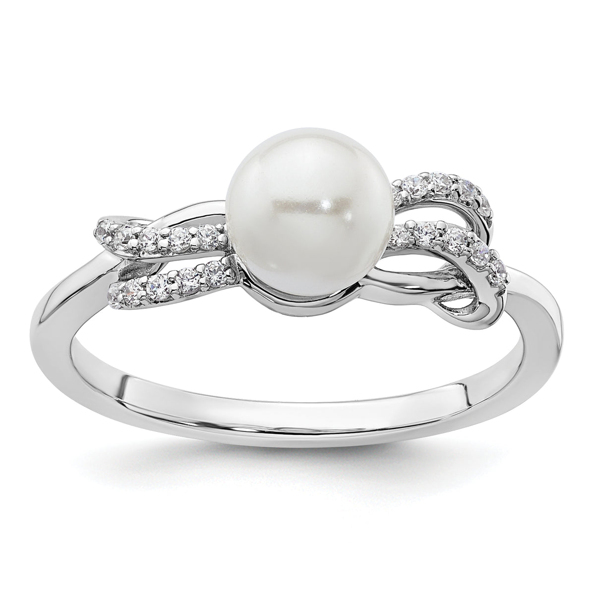 14K White Gold Polished Diamond and Pearl Fashion Ring-RM10189-009-WAA