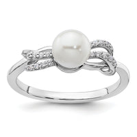 14K White Gold Polished Diamond and Pearl Fashion Ring-RM10189