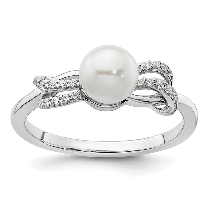 14K White Gold Polished Diamond and Pearl Fashion Ring-RM10189-009-WAA