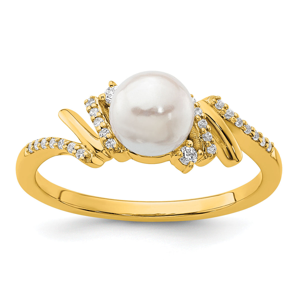 14K Polished Diamond and Pearl Fashion Ring-RM10193