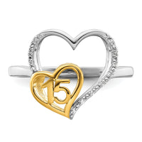 14K Two-tone Polished Diamond Quinceanera Heart Ring-RM10196