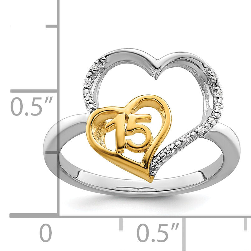 14K Two-tone Polished Diamond Quinceanera Heart Ring-RM10196