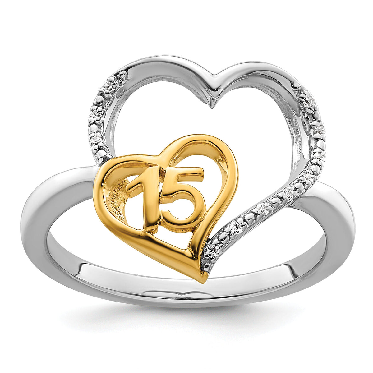 14K Two-tone Polished Diamond Quinceanera Heart Ring-RM10196