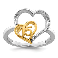14K Two-tone Polished Diamond Quinceanera Heart Ring-RM10196