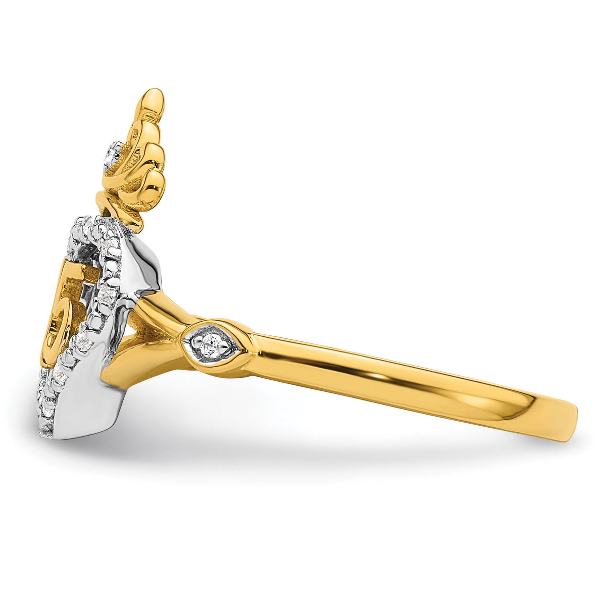 14K Two-tone Polished Diamond Quinceanera Heart/Crown Ring-RM10197