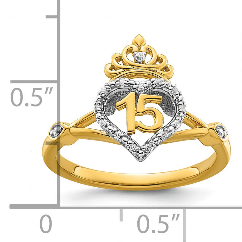 14K Two-tone Polished Diamond Quinceanera Heart/Crown Ring-RM10197