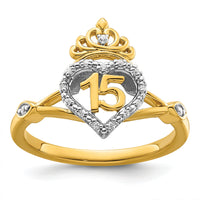14K Two-tone Polished Diamond Quinceanera Heart/Crown Ring-RM10197