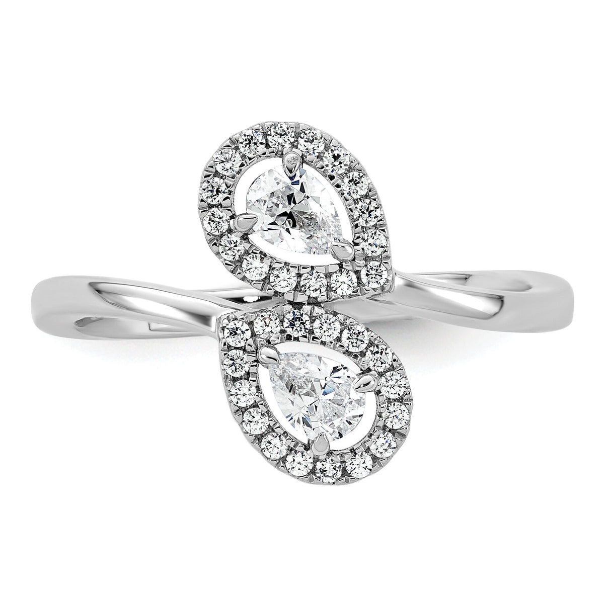 14K White Gold Polished Diamond Pear Bypass Ring-RM10514