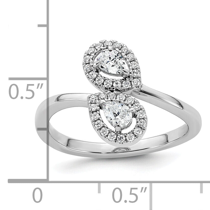 14K White Gold Polished Diamond Pear Bypass Ring-RM10514