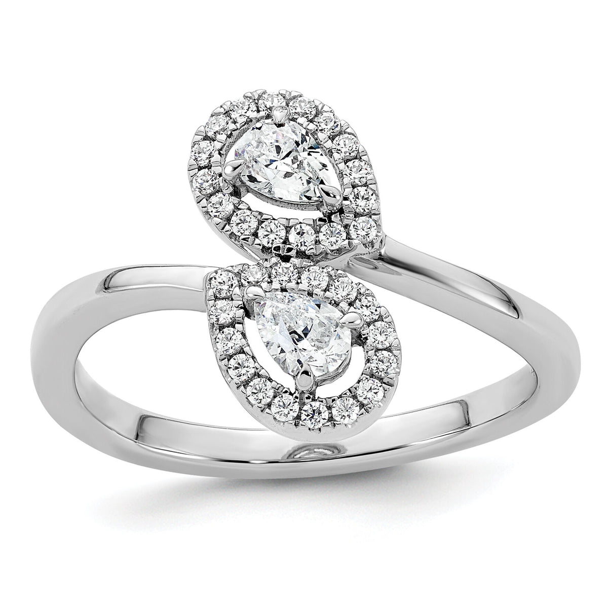 14K White Gold Polished Diamond Pear Bypass Ring-RM10514
