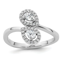 14K White Gold Polished Diamond Pear Bypass Ring-RM10514