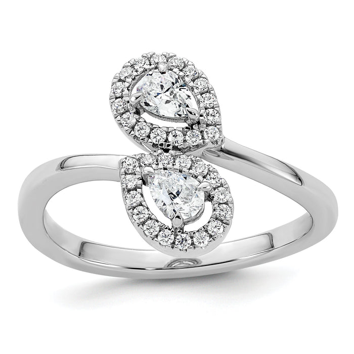 14K White Gold Polished Diamond Pear Bypass Ring-RM10514