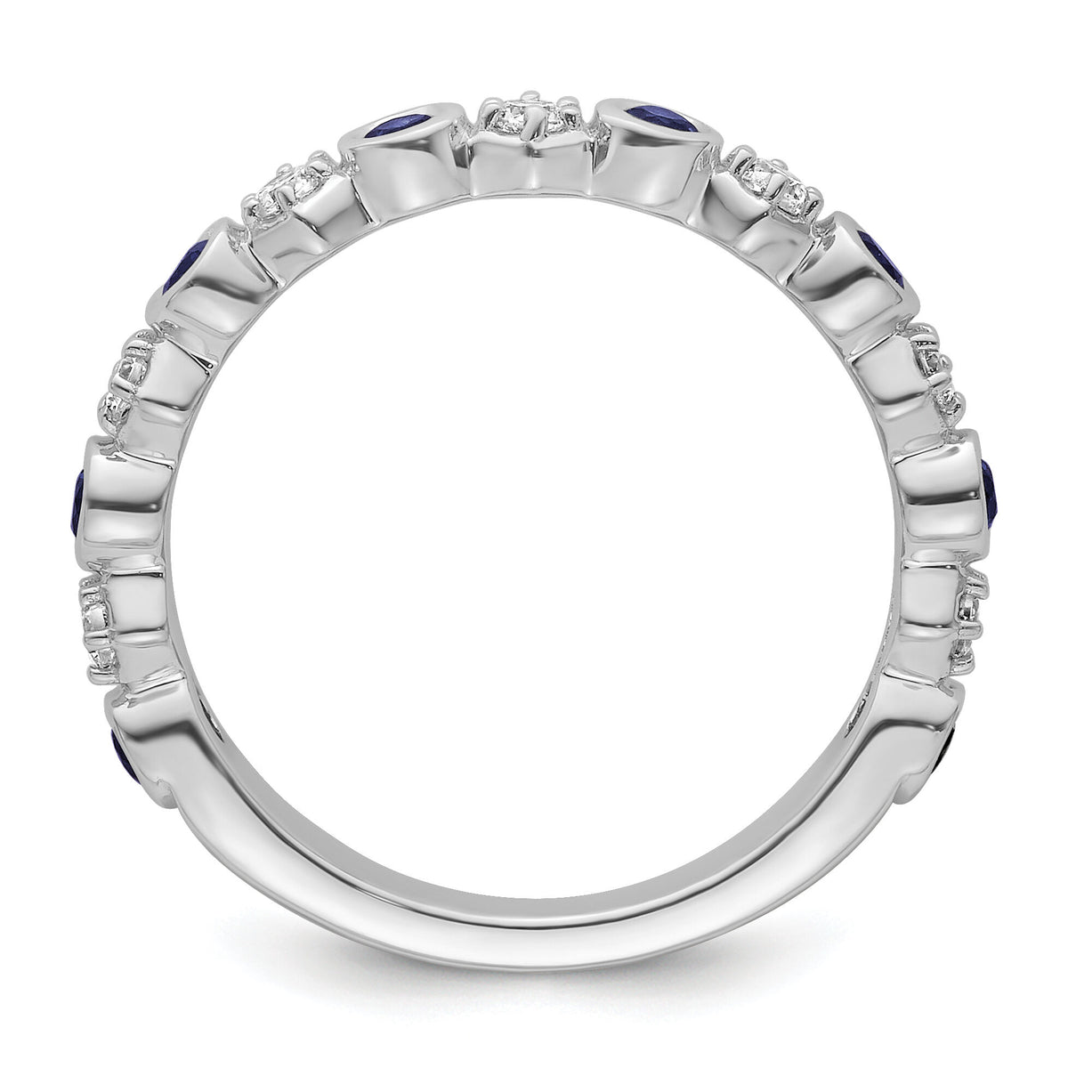 14K White Gold Polished Diamond and Sapphire Fashion Ring-RM10784