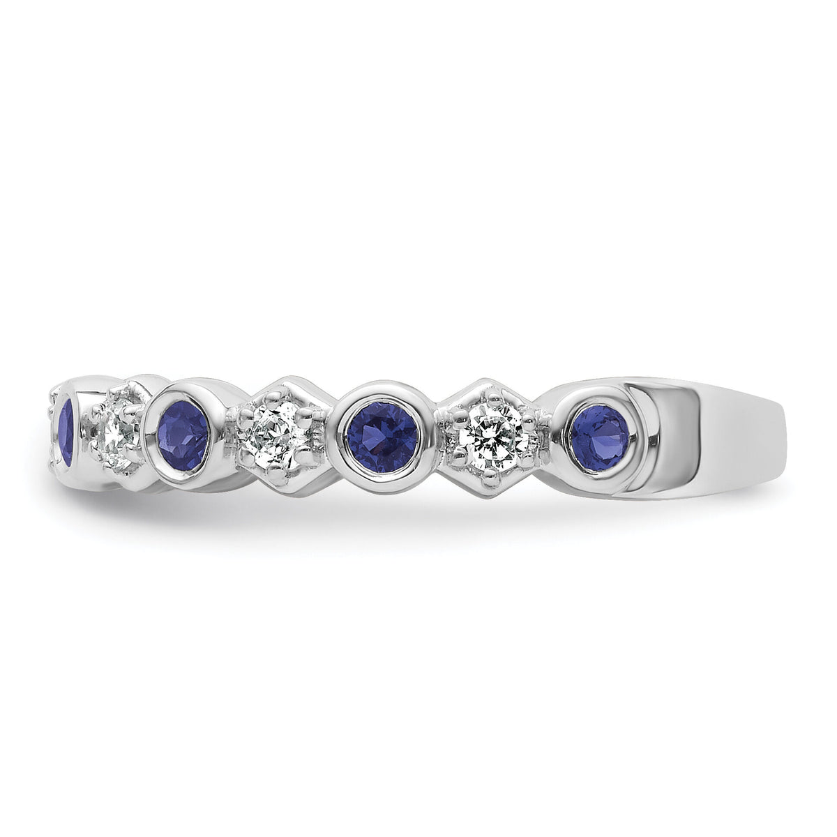 14K White Gold Polished Diamond and Sapphire Fashion Ring-RM10784