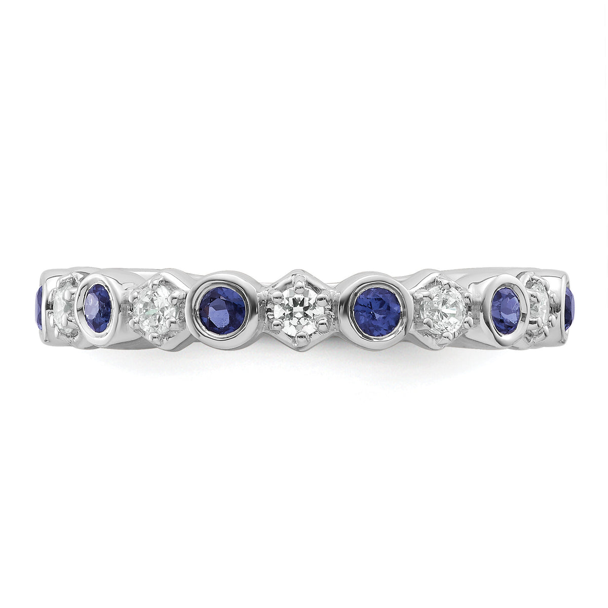 14K White Gold Polished Diamond and Sapphire Fashion Ring-RM10784