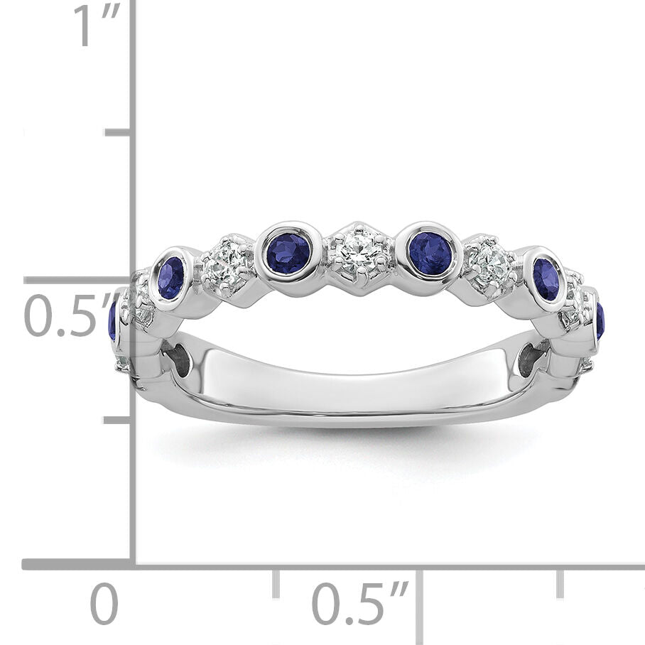 14K White Gold Polished Diamond and Sapphire Fashion Ring-RM10784