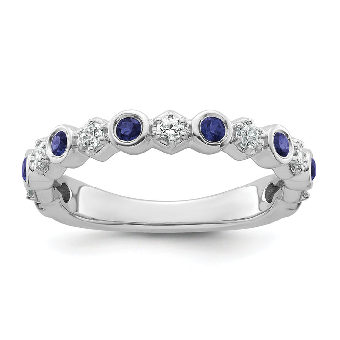 14K White Gold Polished Diamond and Sapphire Fashion Ring-RM10784