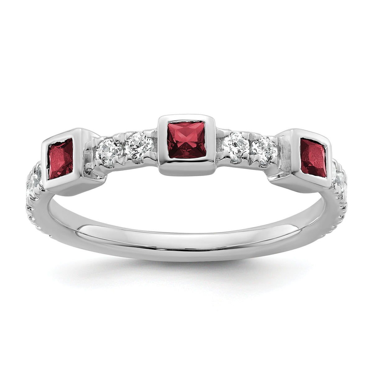 14K White Gold Polished Diamond and Ruby Fashion Ring-RM10785
