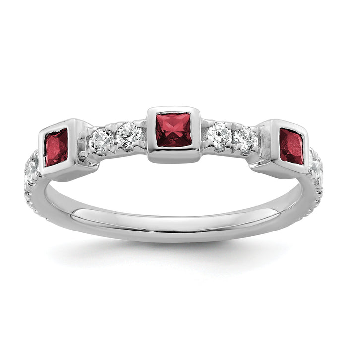 14K White Gold Polished Diamond and Ruby Fashion Ring-RM10785