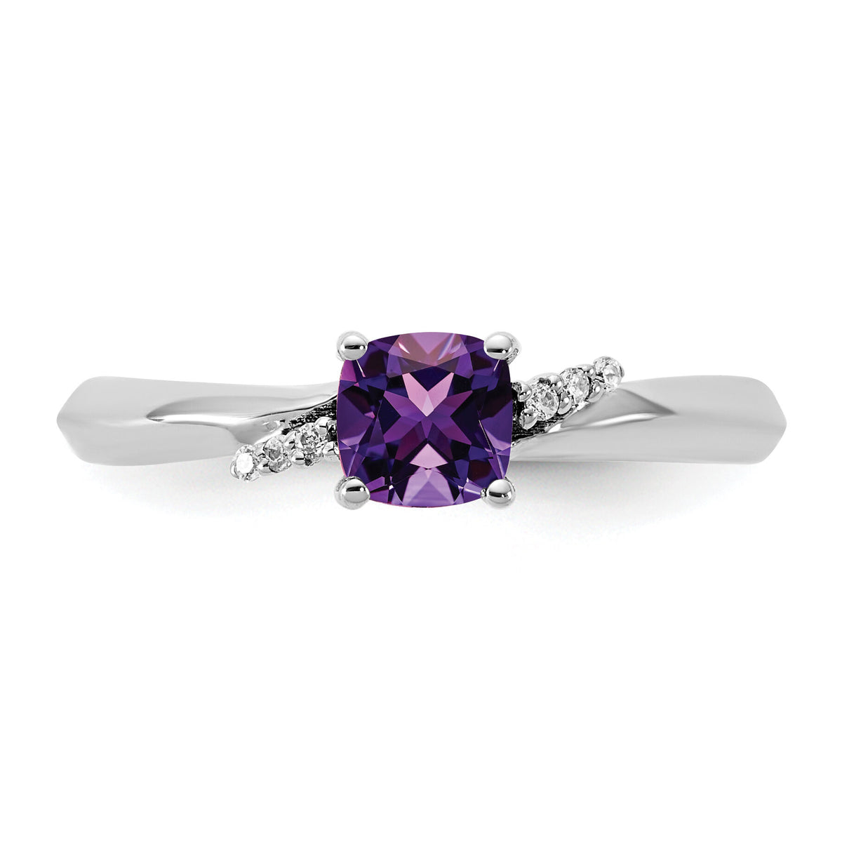 14K White Gold Polished Diamond and Amethyst Fashion Ring-RM10786