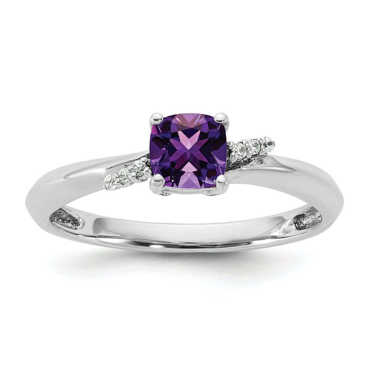 14K White Gold Polished Diamond and Amethyst Fashion Ring-RM10786
