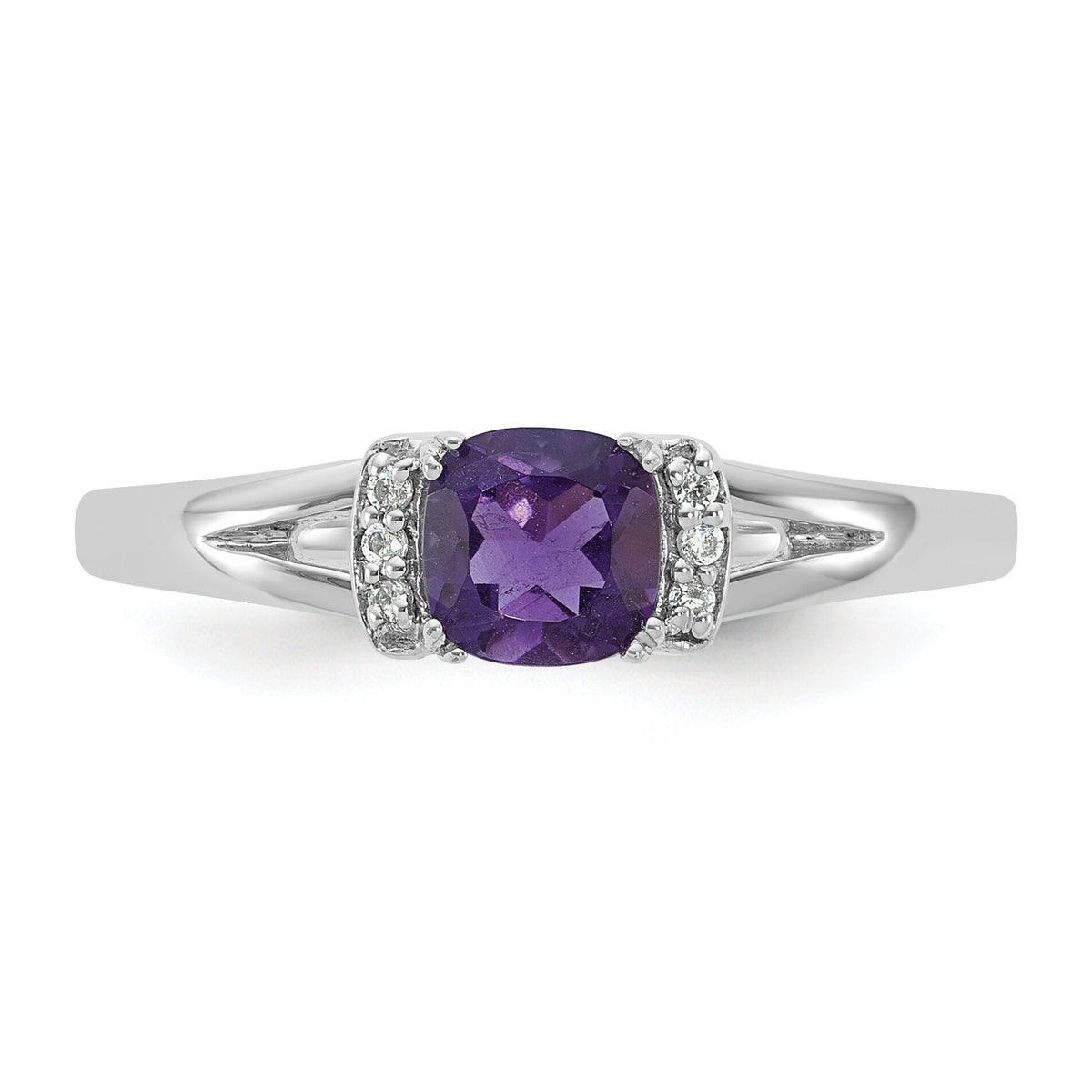 14K White Gold Polished Diamond and Amethyst Fashion Ring-RM10787