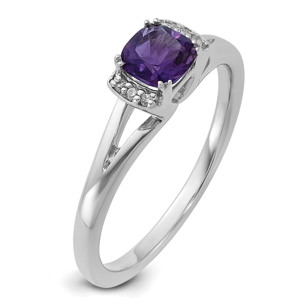 14K White Gold Polished Diamond and Amethyst Fashion Ring-RM10787