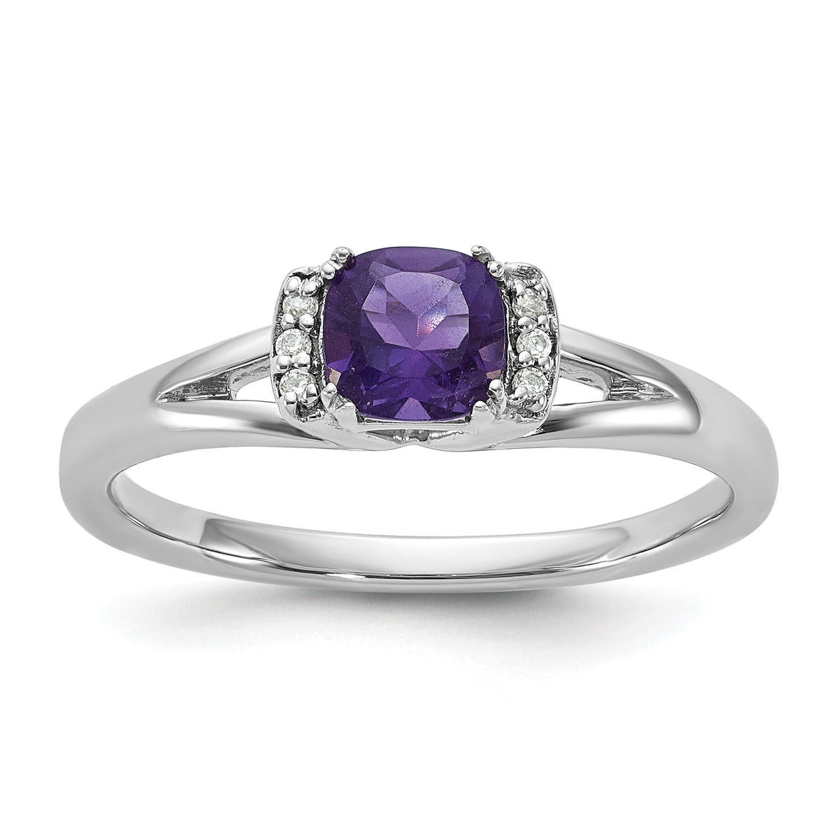 14K White Gold Polished Diamond and Amethyst Fashion Ring-RM10787