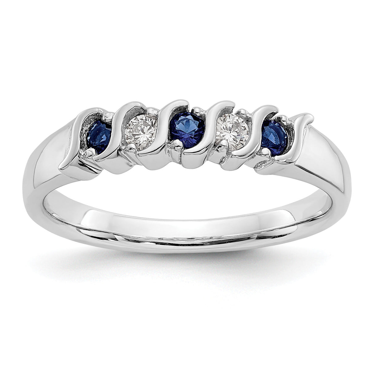 14k White Gold Diamond w/Sapphire Band-RM3290B