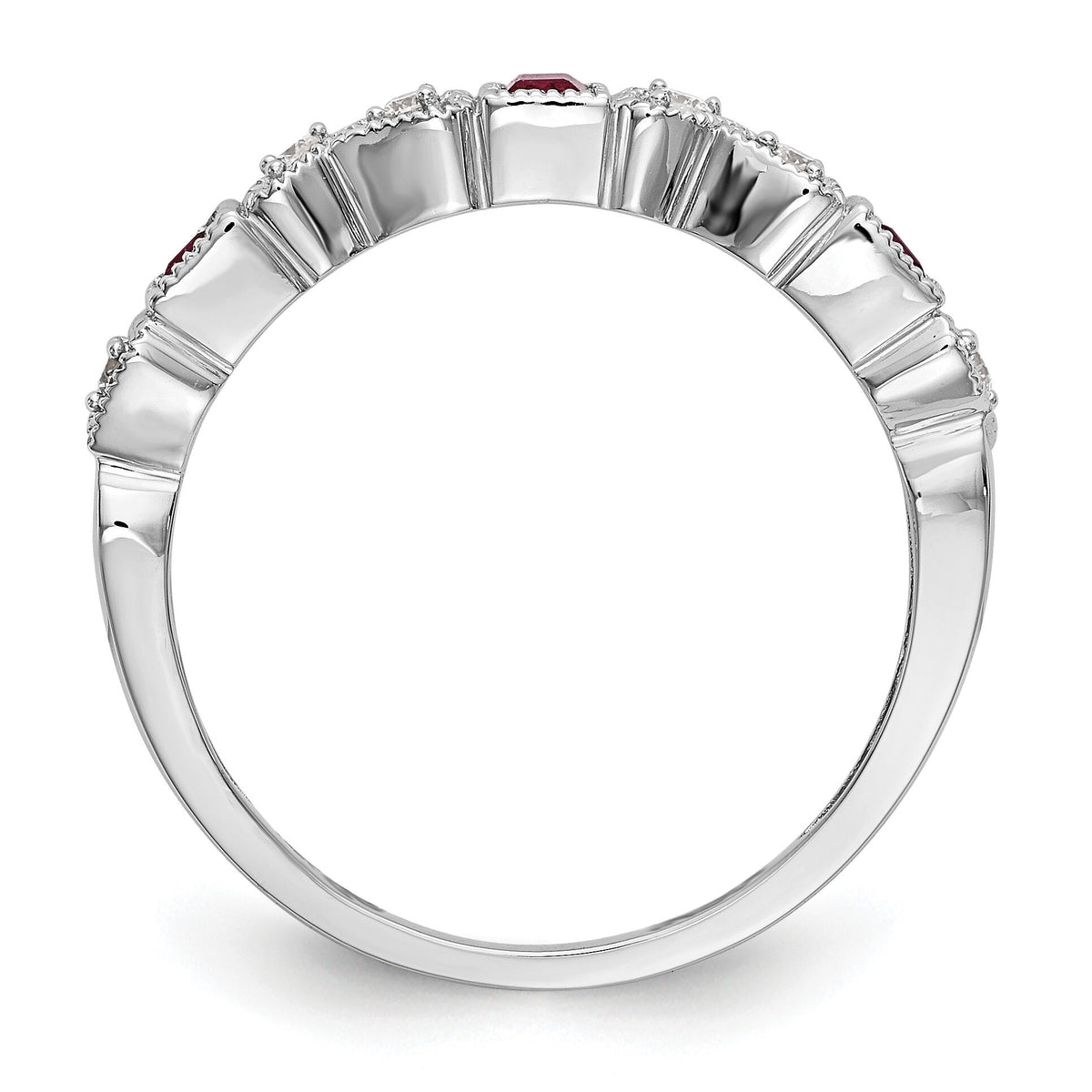 14k White Gold Diamond w/Ruby Band-RM3449B