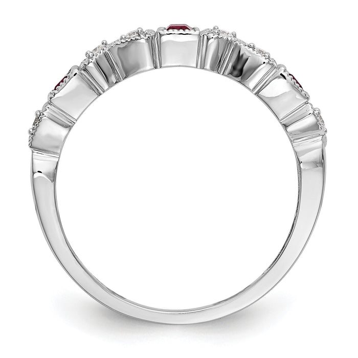 14k White Gold Diamond w/Ruby Band-RM3449B