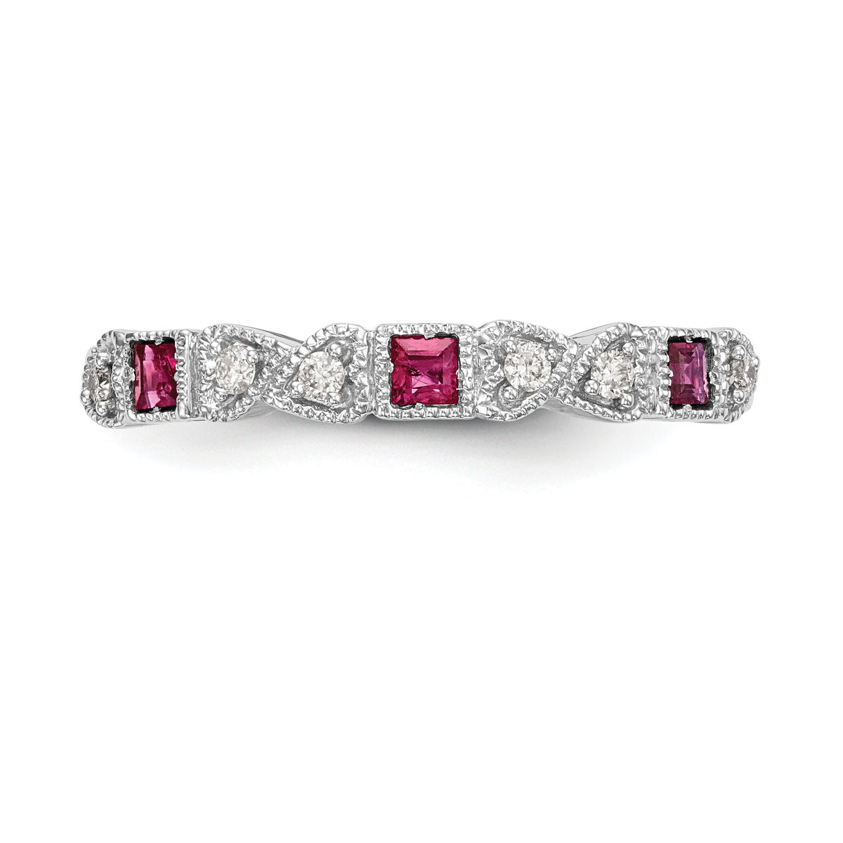 14k White Gold Diamond w/Ruby Band-RM3449B