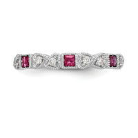 14k White Gold Diamond w/Ruby Band-RM3449B