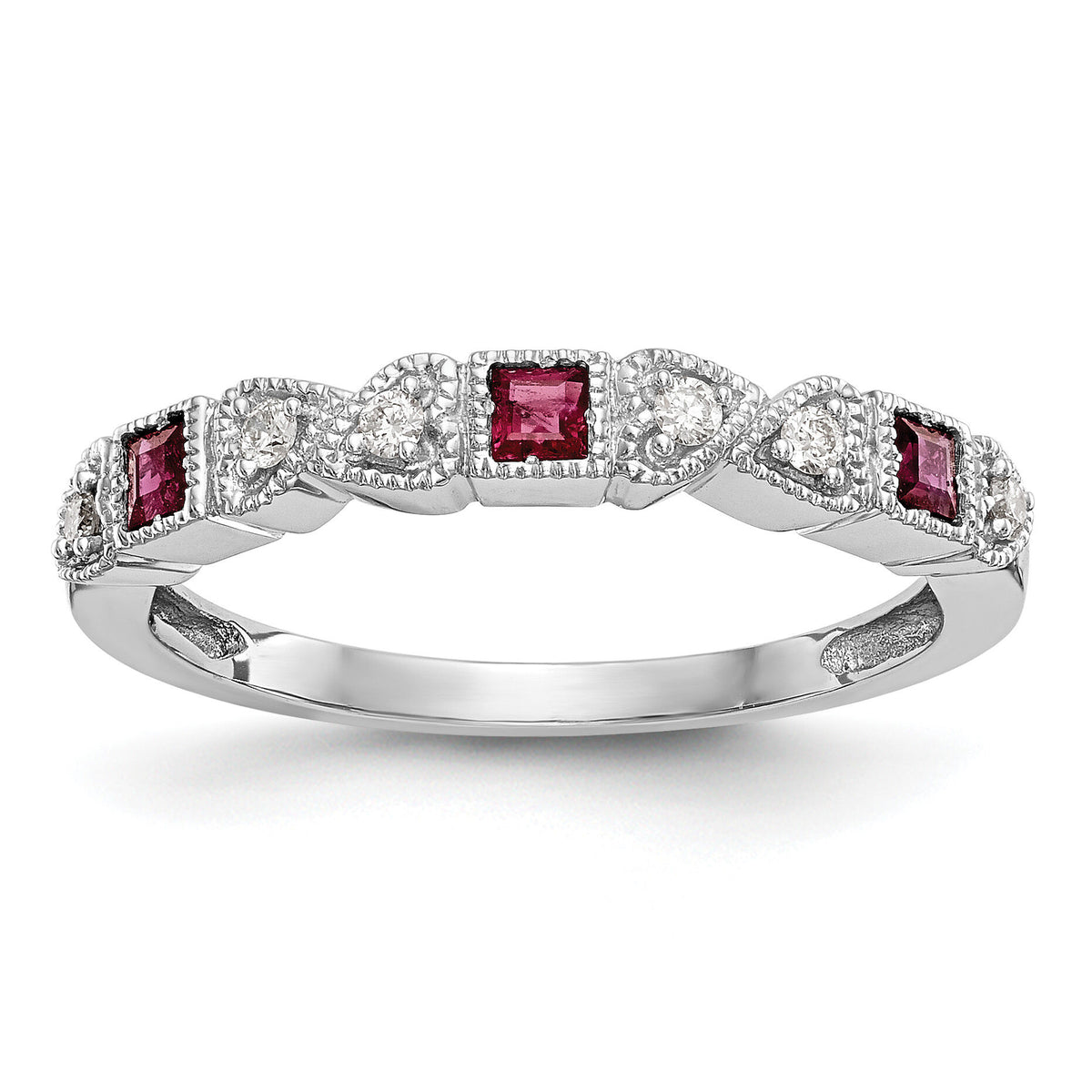 14k White Gold Diamond w/Ruby Band-RM3449B