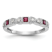 14k White Gold Diamond w/Ruby Band-RM3449B