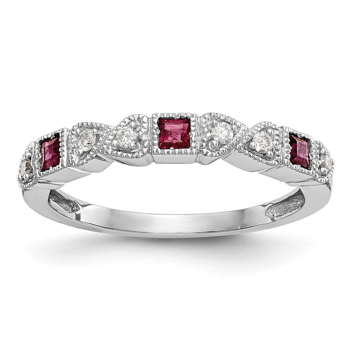 14k White Gold Diamond w/Ruby Band-RM3449B