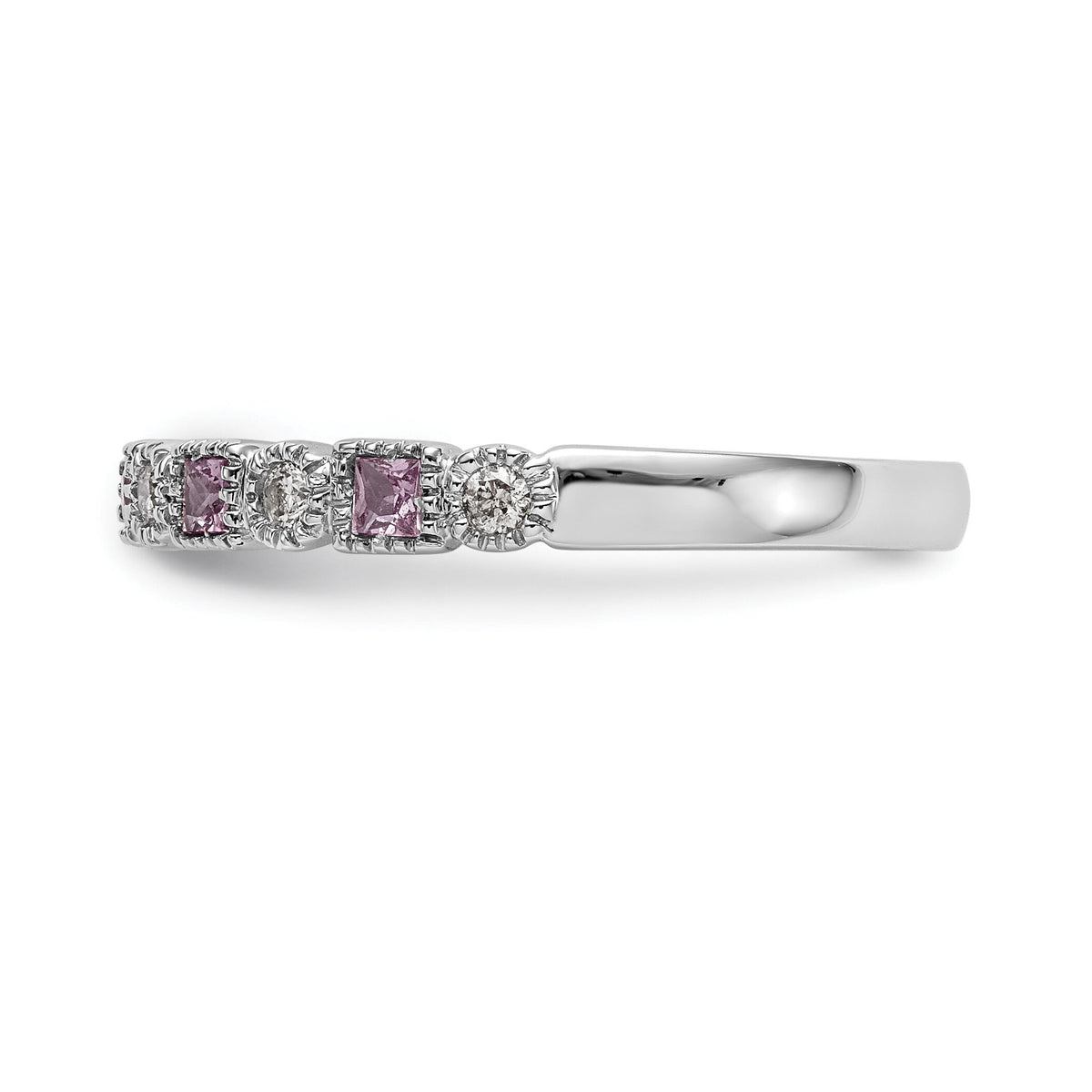 14k White Gold Diamond w/Pink Sapphire Band-RM3450B