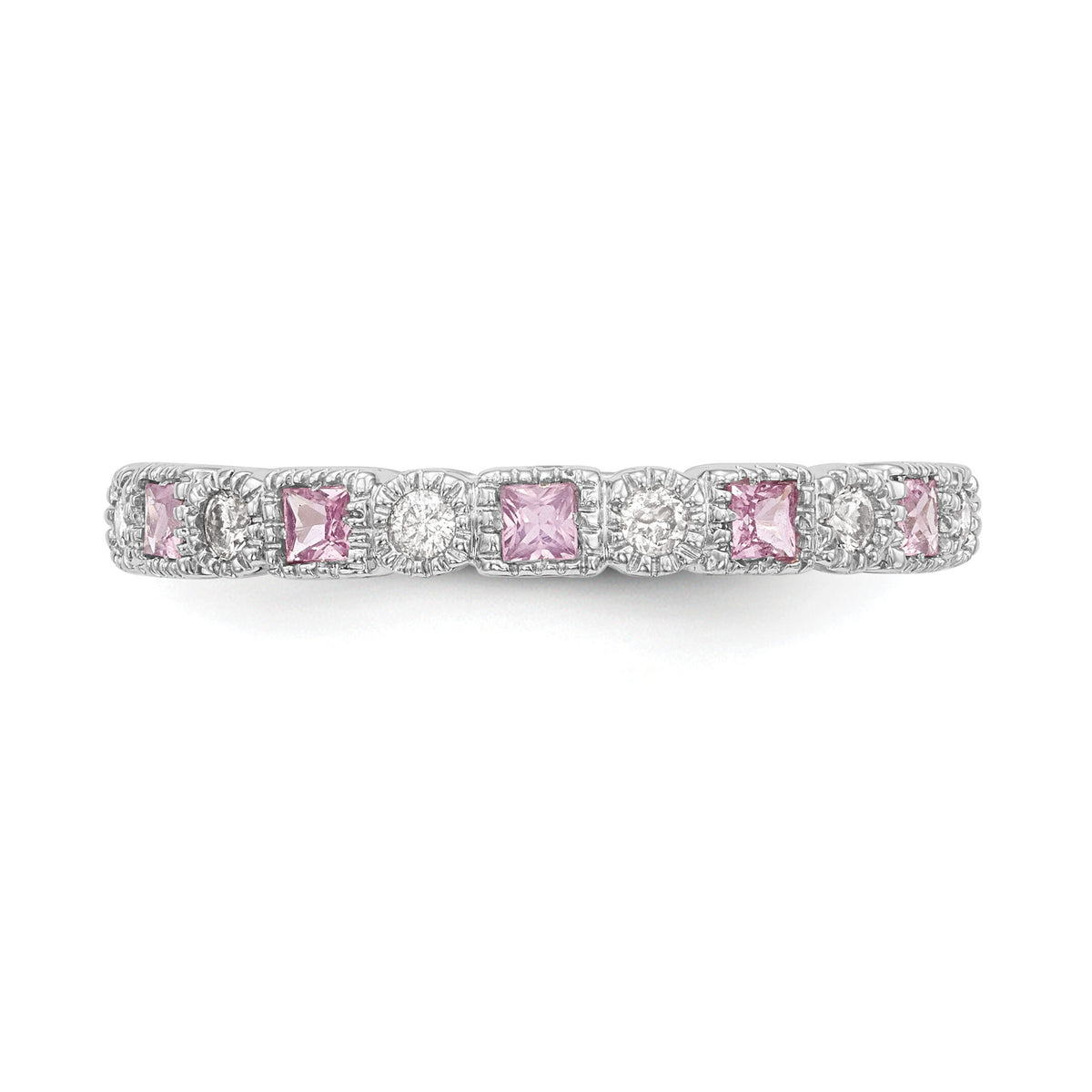 14k White Gold Diamond w/Pink Sapphire Band-RM3450B