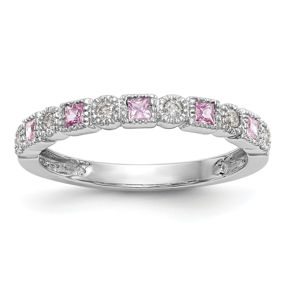 14k White Gold Diamond w/Pink Sapphire Band-RM3450B