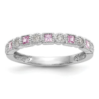 14k White Gold Diamond w/Pink Sapphire Band-RM3450B