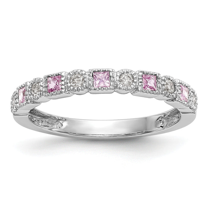 14k White Gold Diamond w/Pink Sapphire Band-RM3450B