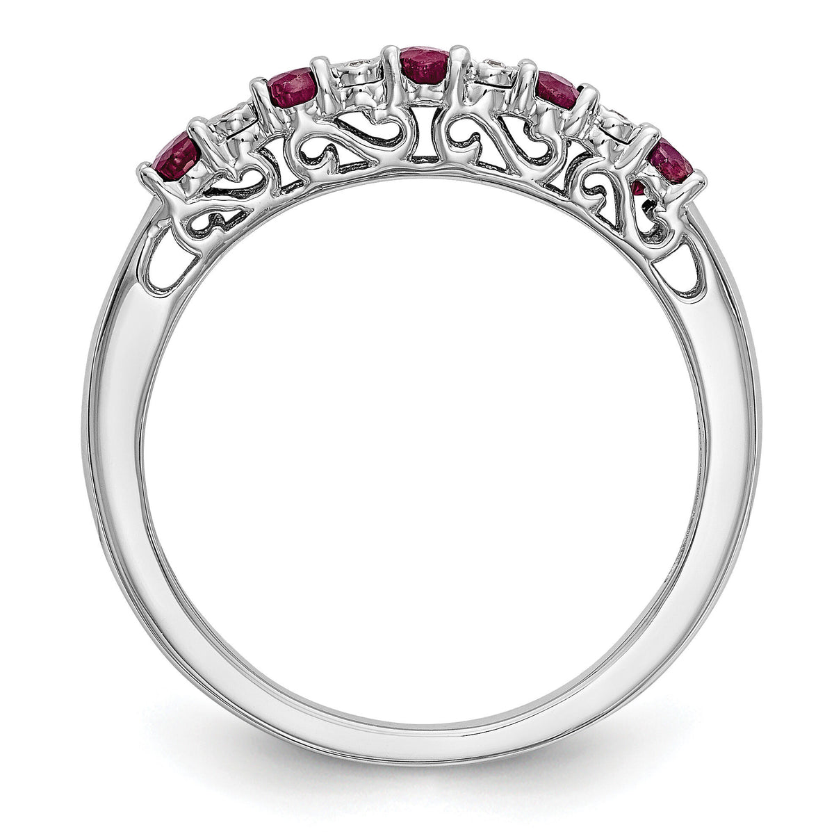 14k White Gold Diamond w/Ruby Band-RM3452B