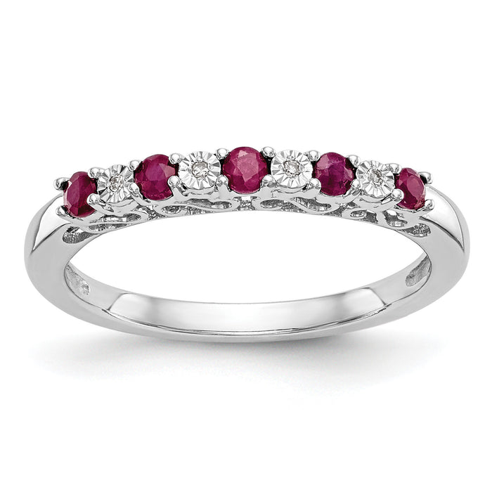 14k White Gold Diamond w/Ruby Band-RM3452B