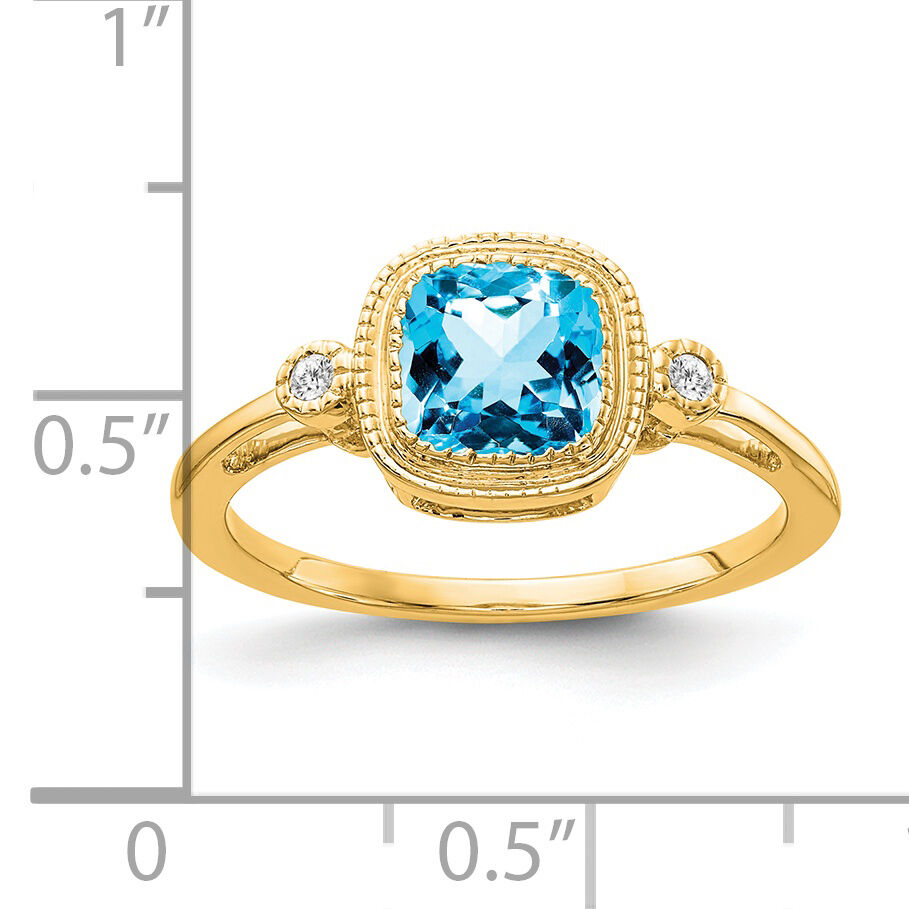14k Cushion Blue Topaz and Diamond Ring-RM3665