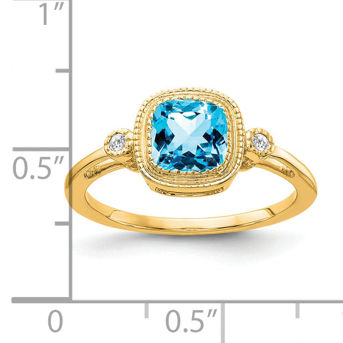 14k Cushion Blue Topaz and Diamond Ring-RM3665