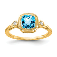 14k Cushion Blue Topaz and Diamond Ring-RM3665