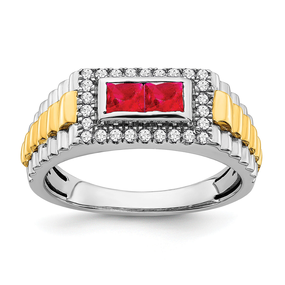 14k Two-tone Ruby and Diamond Mens Ring-RM3681