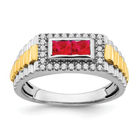 14k Two-tone Ruby and Diamond Mens Ring-RM3681