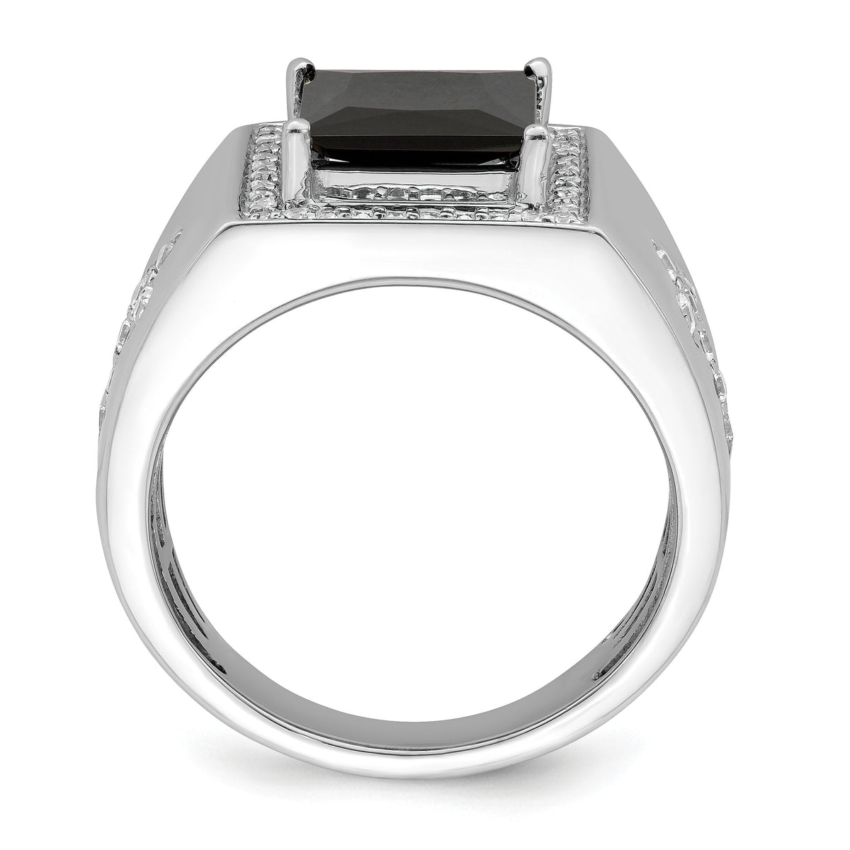 14k White Gold Onyx and Diamond Cross Mens Ring-RM3687